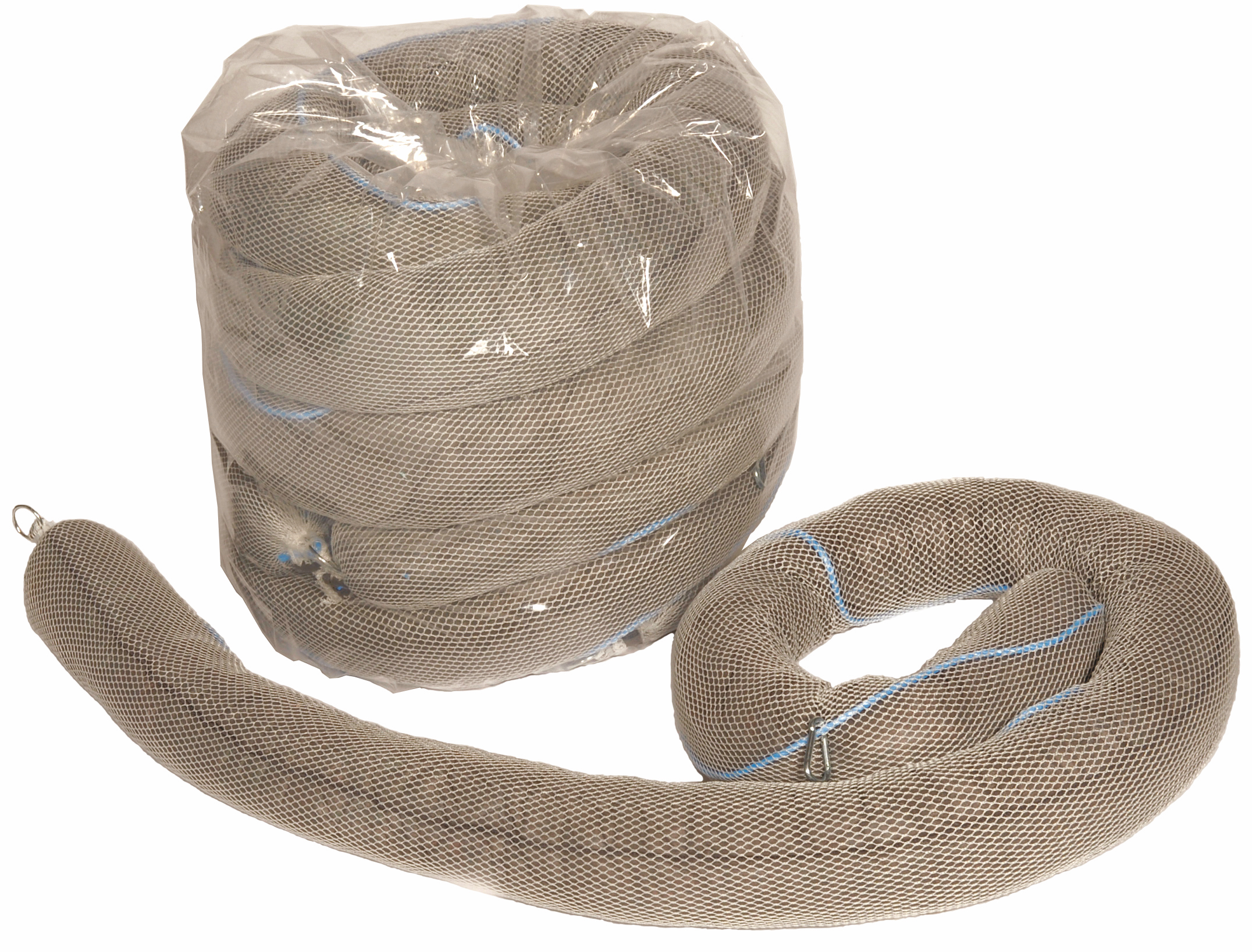 GBS4 - 4 General Purpose Absorbent Land Booms, 12cm x 3m Rope, Clips Rings & Net - Poly Pack